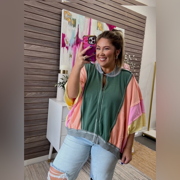 ▫️NEW! Bibi JADE MULTI RAW EDGE VINTAGE WASHED BOMBER JACKET - Picture 2 of 13